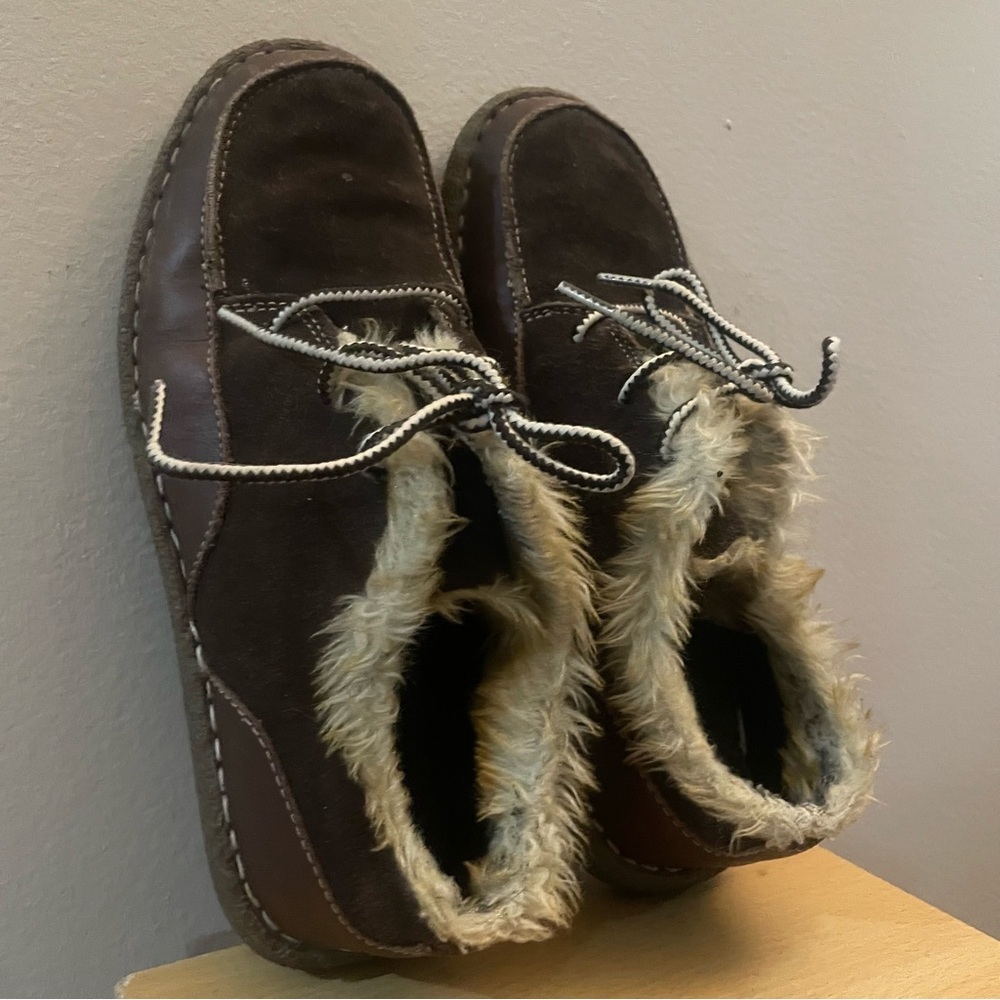 WindRiver Brown Leather & Suede Faux-Fur Lined Lace-Up Loafers – Size 9 GUC - Picture 11 of 16